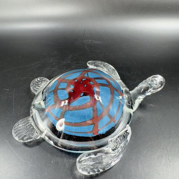 Art Glass Turtle Glass Paperweight Figurine Clear Edges Blue Red Center Glass - Picture 15 of 16